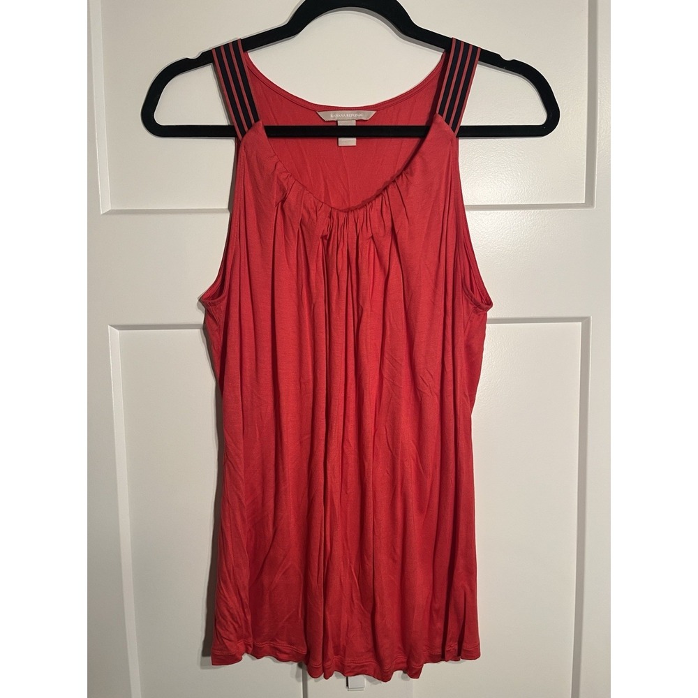 Banana Republic Tank Top Womens Medium M Red Gathered Neck Striped Strap